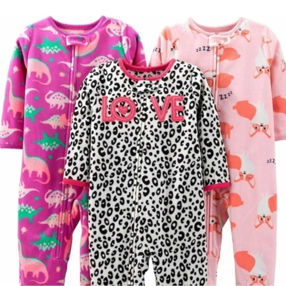 SIMPLE JOYS By Carters girls zip up footsie pijamas 3- pack size 18M